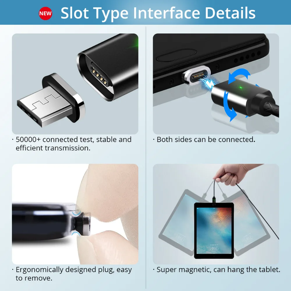 Магнитный кабель JUSFYU Micro usb Type C адаптер для быстрой зарядки телефона магнитное