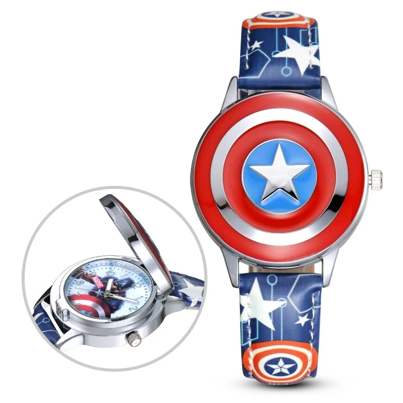 81032Blue Marvel Мстители Капитан Америка ребенок кожа PU водонепроницаемый Дети Кварцевые флип металлический чехол часы Дисней супер герой часы для мальчиков - Цвет: 81032Blue
