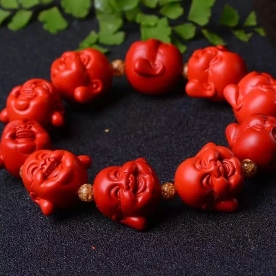 Lovers' натуральный браслет из киновари с резной буддийской головой как Ручная