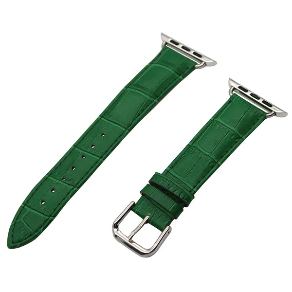 Green Ремешок для часов Croco из натуральной кожи для 38 мм, 40 мм, 42 мм, 44 мм, iWatch, Apple Watch, серия 5, 4, 3, 2, 1, ремешок с стальной пряжкой, браслет - Цвет ремешка: Green