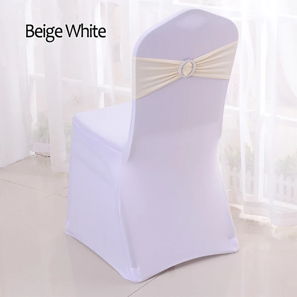 Beige White YRYIE, 50 шт./лот, чехлы на стулья из лайкры и спандекса, ленты с пряжкой для свадебной вечеринки, дня рождения, банкета, украшения стульев - Цвет: Beige White