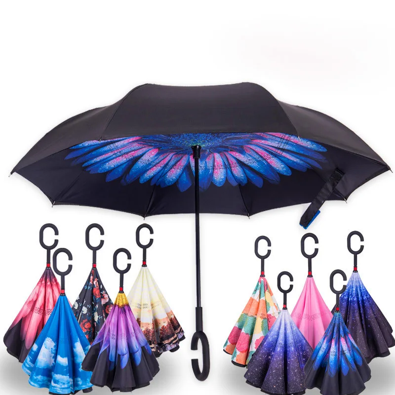 

Paraguas Guarda Chuva Invertido Inverted Reverse Car Stand Windproof Rain Upside Down Umbrella Woman C Handle