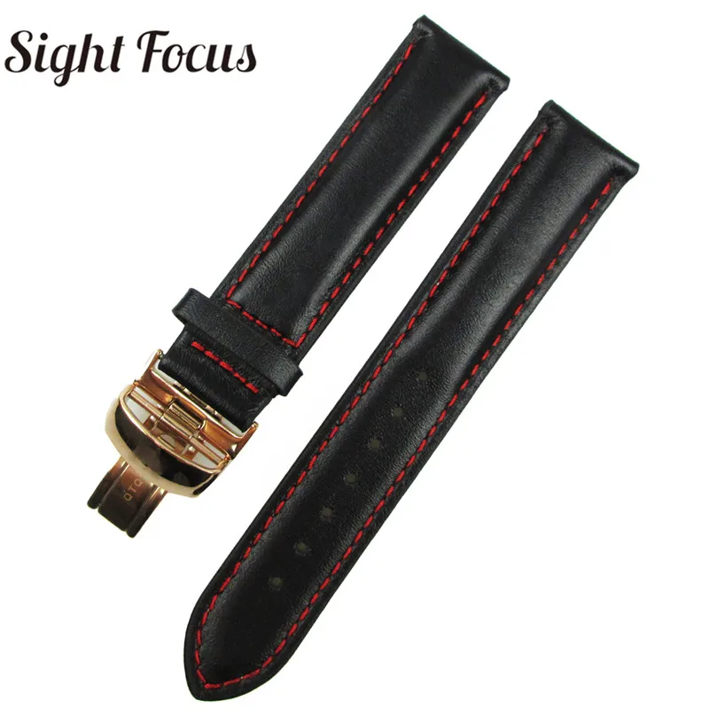 19mm 20mm Red Stitched Leather Strap for Tissote 1853 Band Starfish Series Butterfly Buckle Men's Watchband Bracelet Wrist Belts - Band Color: Red stitched Rosegod