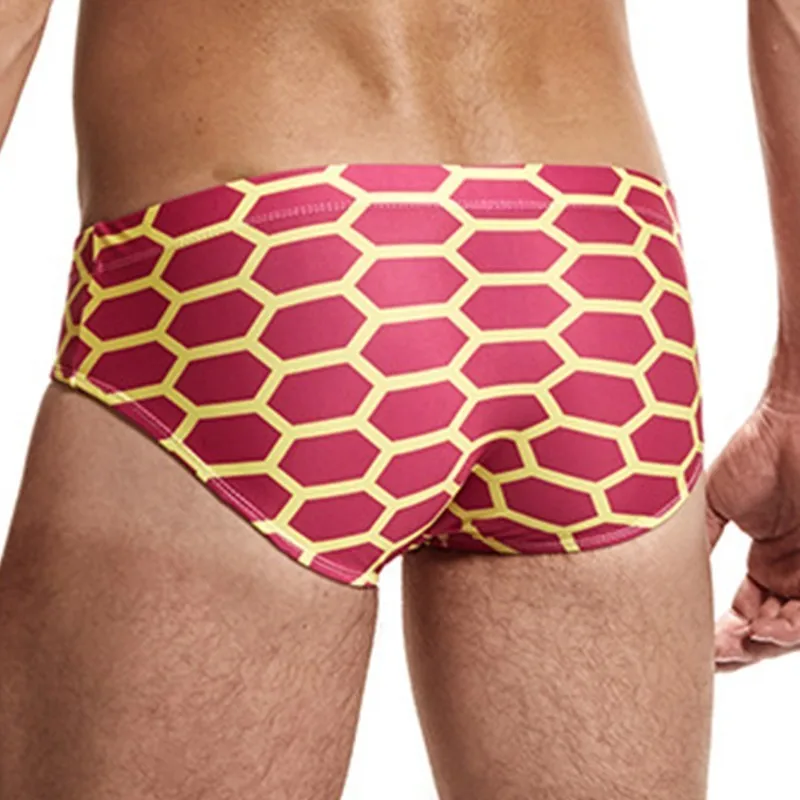 Плавательные мужские трусы с низкой талией принтом синий красный зеленый черный