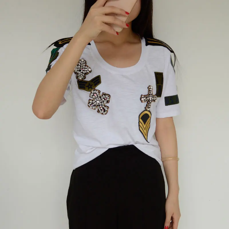 

Fashion Fresh Women's T Shirt Beading T-shirt Female T-Shirt Women Tees