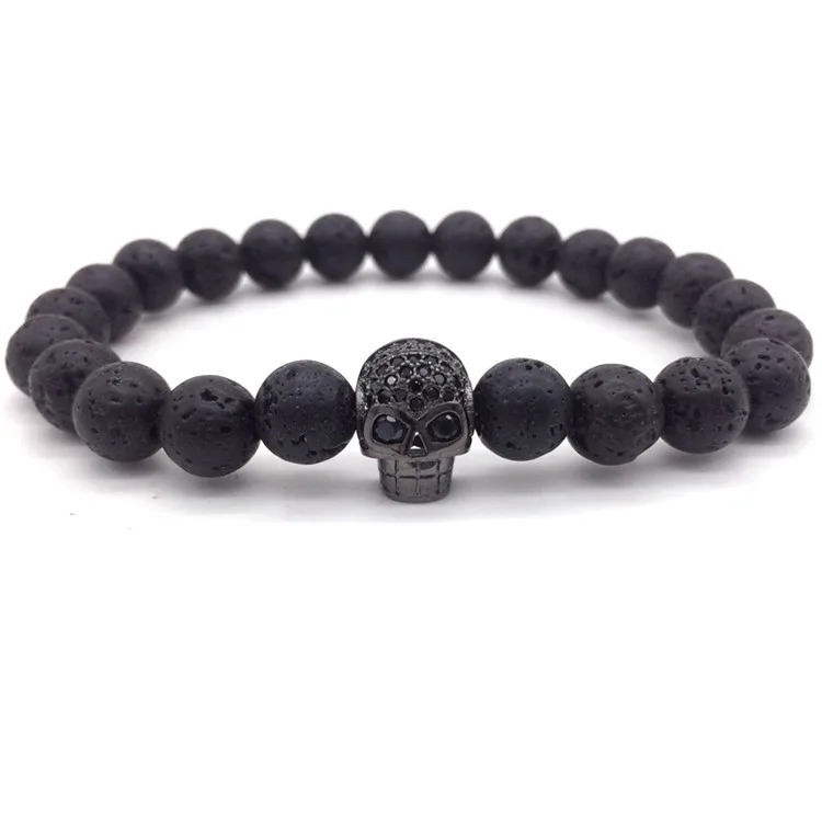 NAIQUBE 2017 New Arrival Diy Trendy Skull Charm Bracelets For Men Black CZ Head Lava Stone Jewelry Gift | Украшения и аксессуары