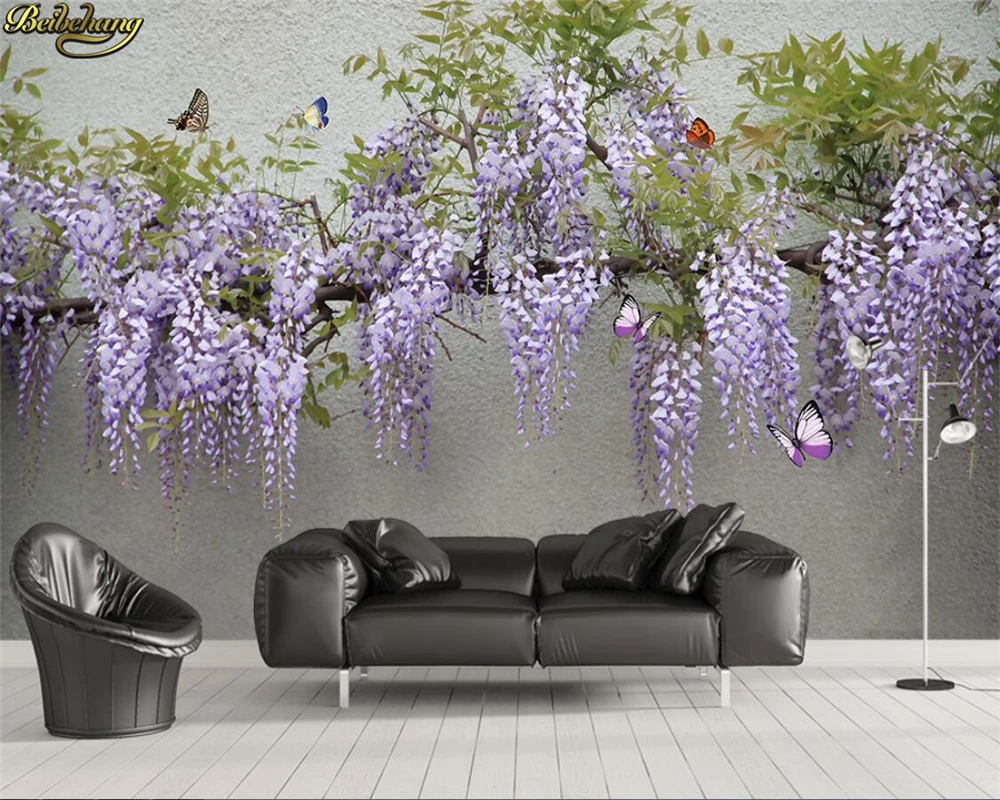 Пользовательские обои для фото 3D Wisteria цветок бабочка ТВ диван фон настенная