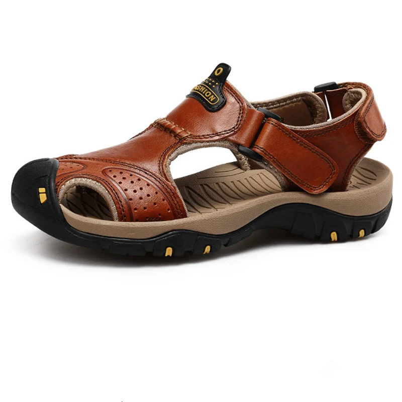 Big Size 11 12 Mens Real Leather Close Toe Casual Sandal Hollow out Summer Hook Loop Beach Shoes Eur 45 | Обувь