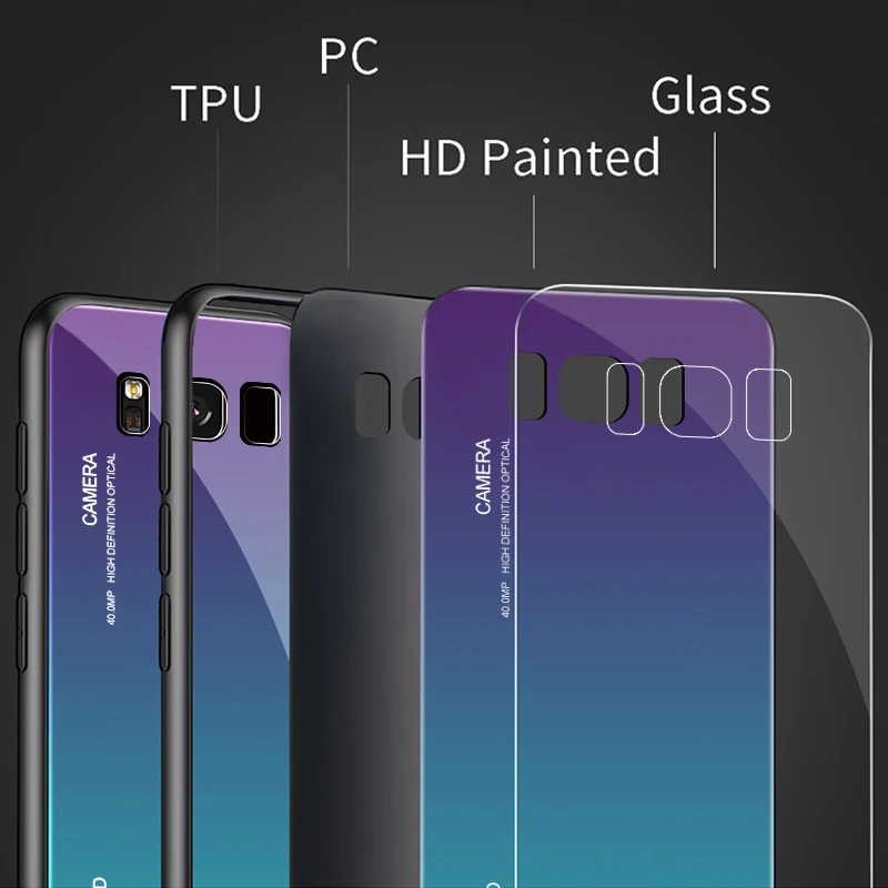 Gradient glass Phone Case For Samsung Galaxy A7 2018 Cases cover on for galaxy A6 A8 plus 7A A9 A6PLUS bumper copue | Мобильные