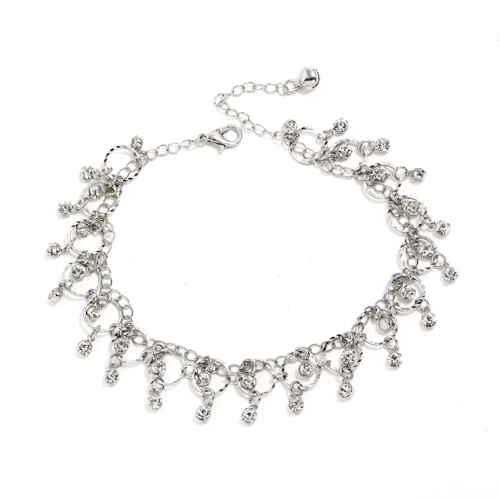 Silver-color Модные богемные браслеты с кисточками на лодыжке для женщин, сексуальные Стразы, подвеска, цепочка на ногу, ювелирные изделия, пляжные аксессуары - Окраска металла: Silver-color