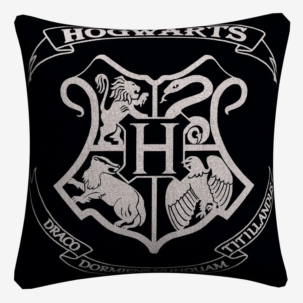 Школьная наволочка из хлопка и льна с классическим логотипом Hogwarts 45x45 см для
