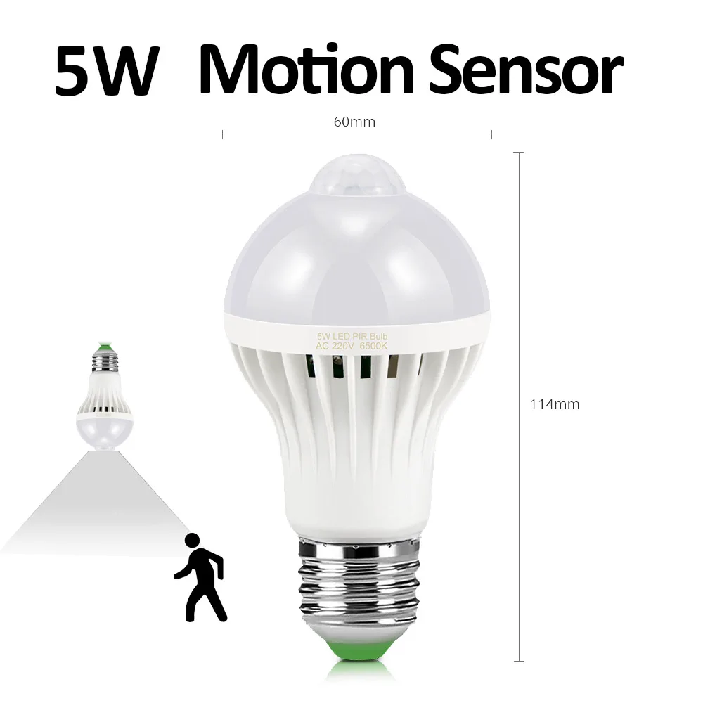 Motion Sensor 5W Сенсорный светильник s PIR сенсор светодиодный светильник с датчиком движения Ночной светильник с датчиком звука и голоса лампочка с переменным током 220 В светильник для лестницы и балкона ing - Испускаемый цвет: Motion Sensor 5W