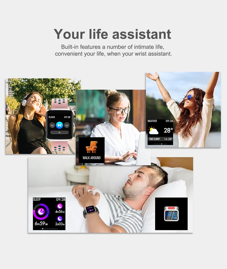 Smart Band Heart Rate Blood Pressure Fitness Tracker Bracelet Weather Call Reminder Wristband for iOS Android pk fitbits xiaomi