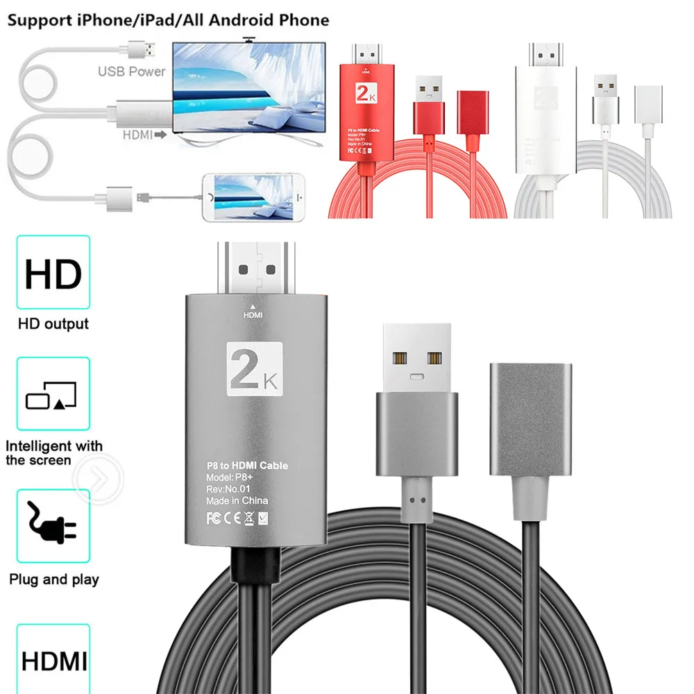 3 в 1 USB к HDMI кабель 2K HD 1080P tv AV Кабель адаптер Шнур для iPhone XS/XS MAX/XR поддерживает