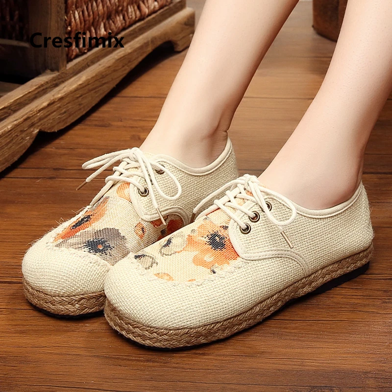 Cresfimix chaussures pour femmes/женская модная бежевая парусиновая обувь Женская Удобная