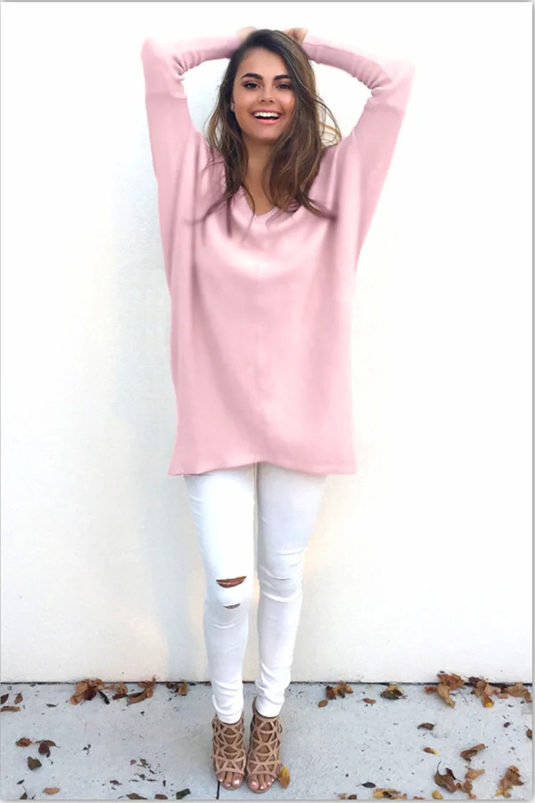 2018 Autumn Winter Sweater Women Round Neck Pullover Knit Large Size Loose Long Sleeves Tops Bottom Shirt | Женская одежда