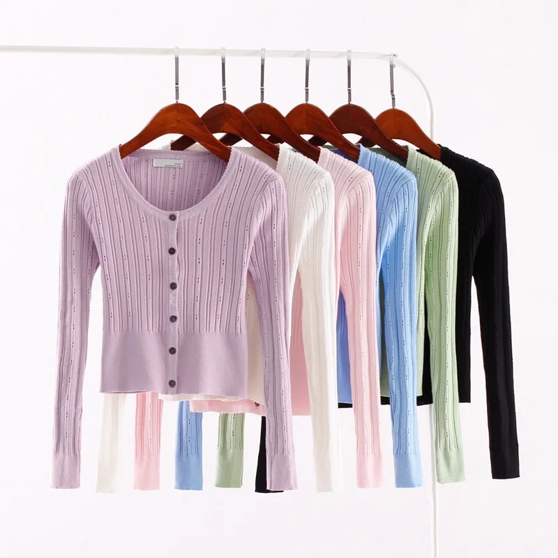 2020 summer&amp spring women's Korean autumn sweater sexy tight cardigan Women Slim waist round neck short paragraph coat |