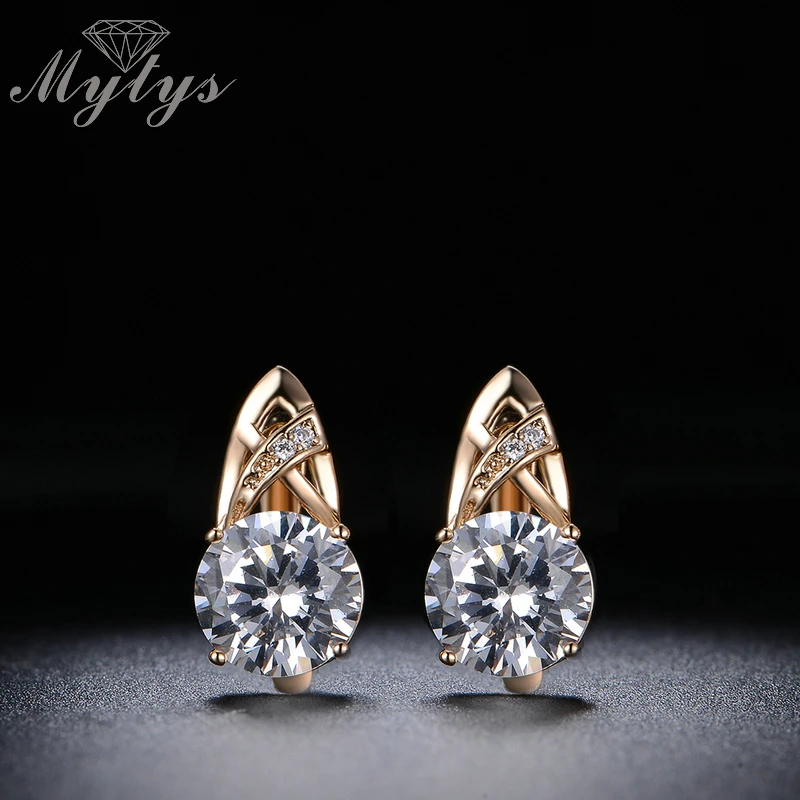 Mytys Prong Setting Crystal Drop Earring Gold Color Copper Alloy Fashion Earrings for Female CE271 |