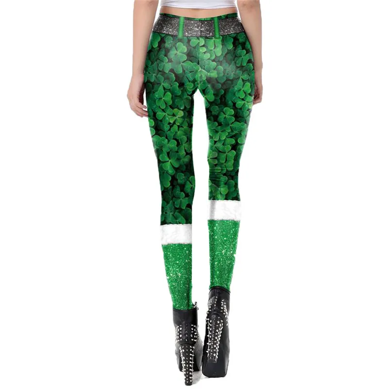 Womens St. Patrick's Day Clover Print Tighten High Waist Pencil Pants Trousers Elastic Slim Leggings Tights Yoga | Спорт и