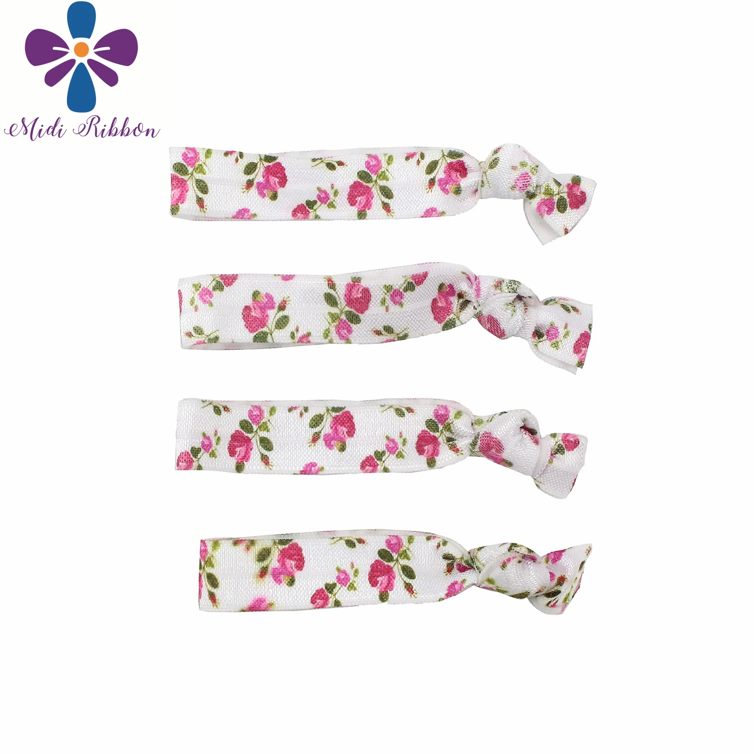 

5/8"16mm 50pcs/bag Flora Series Printed Fold Over Elastic Ribbon Little Flower Knotted Hair Tie Girly Bracelet Holder 9.5cm