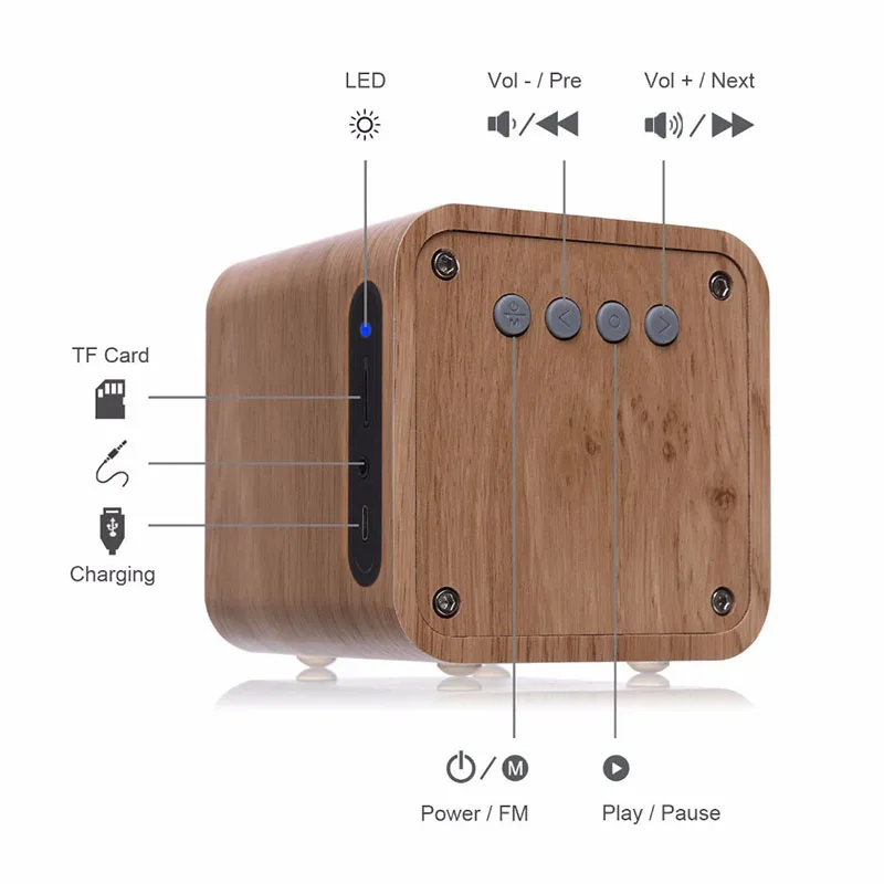 fashion Retro wood bluetooth speaker wooden square radio FM vibro woofer boombox caixa de som portatil altavoz alto falante | Электроника