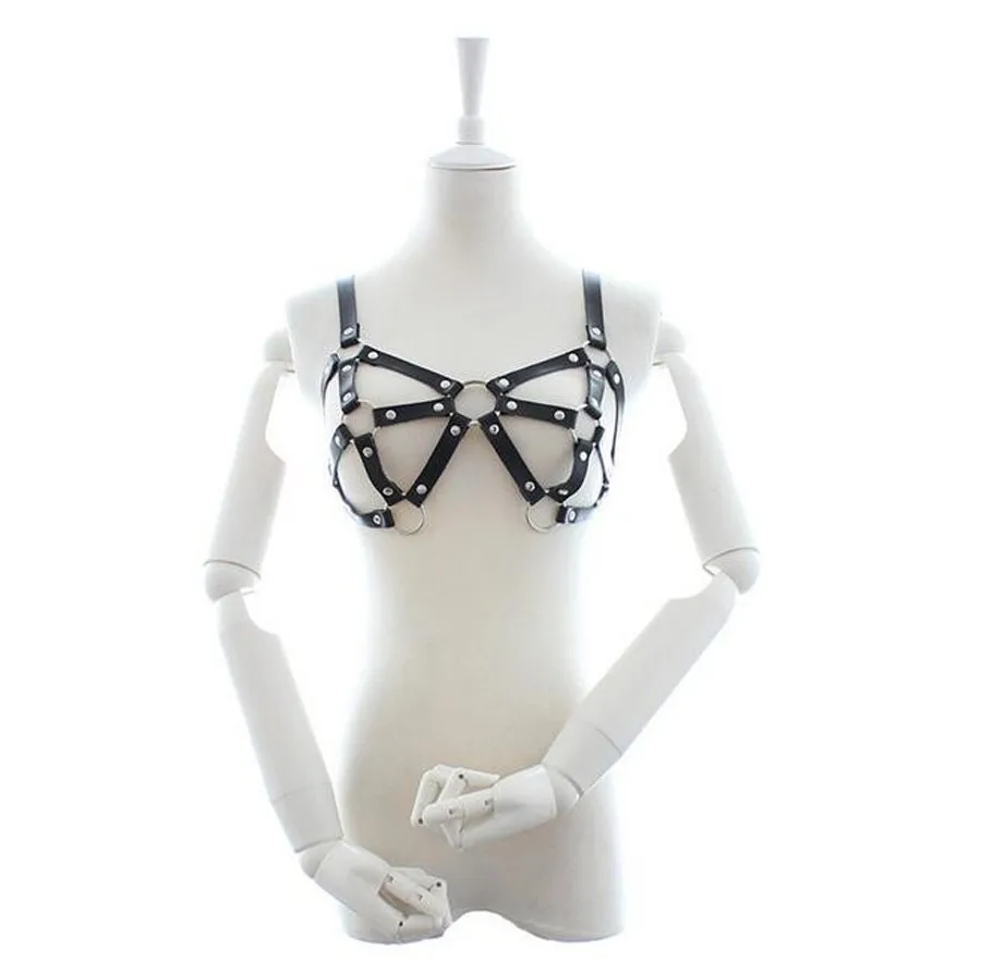 Style F Leather Bra Женское нижнее белье с кожаной цепочкой, бюстгальтер с открытой грудью, женская сексуальная клубная одежда, БДСМ связывание, ремни - Цвет: Style F Leather Bra