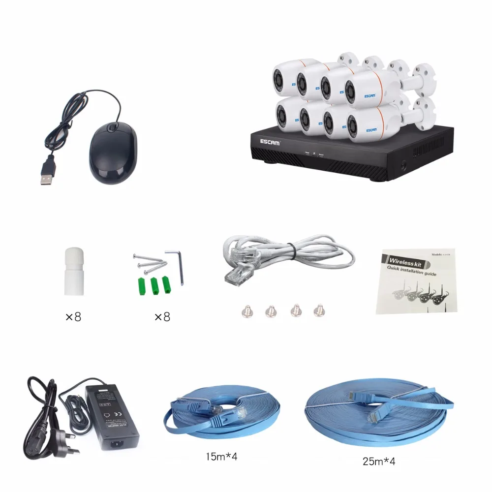 ESCAM PNK805 HD 1080p 8CH POE NVR система безопасности с детектором движения, сигнальная запись, ONVIF IP66 Водонепроницаемая ИК камера