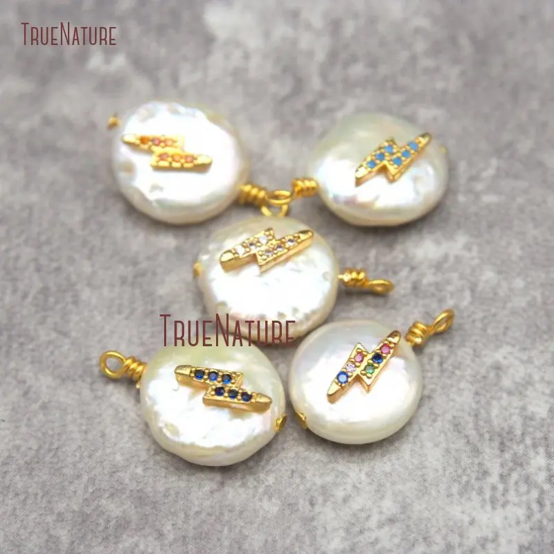 Кулон из пресноводного жемчуга с молнией золотого цвета 12x18 мм PM27283