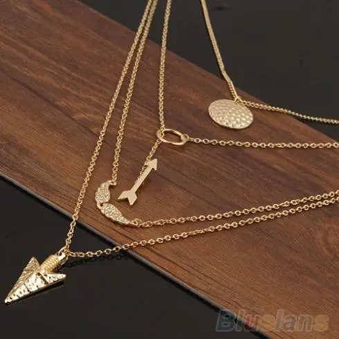 Новый Дизайн Многослойный Набор Punk Gold Angel Wings Стрелки Collares Ожерелье 1P17 | Украшения