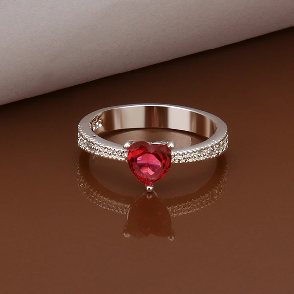 Оптовая продажа кольцо из стерлингового серебра 925 пробы с красным сердцем для