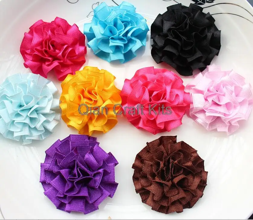 

100pcs satin ruffled cabage fabric flower around 2" mixed colors or you choose, hair accessories , sewing , decoration