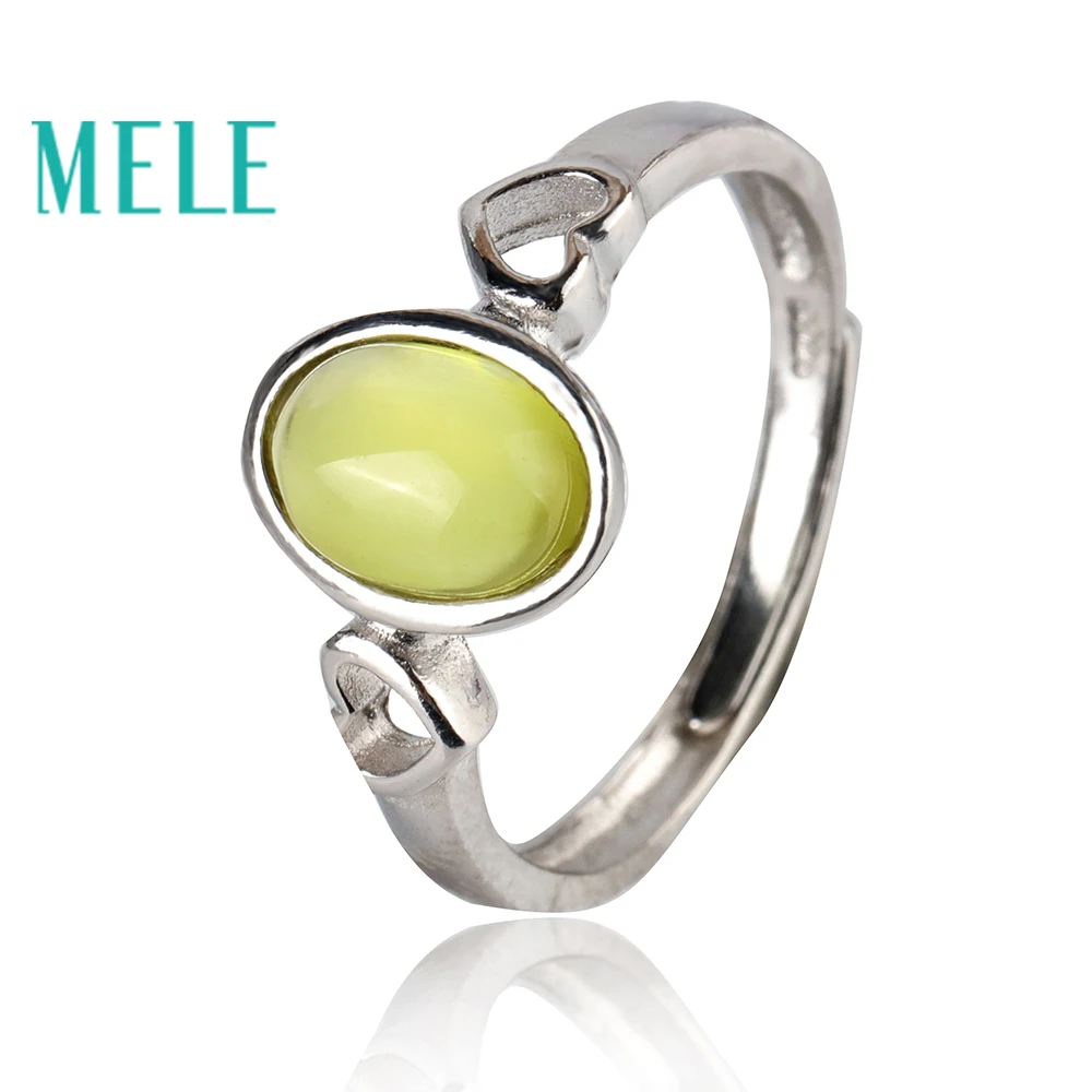 

Natural 6X8mm yellow prehnite rings foe women,Oval gemstone and heart shape 925 sterling silver with simple and fashion style