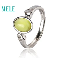 natural 6x8mm yellow prehnite rings foe womenoval gemstone and heart shape 925 sterling silver with simple and fashion style
