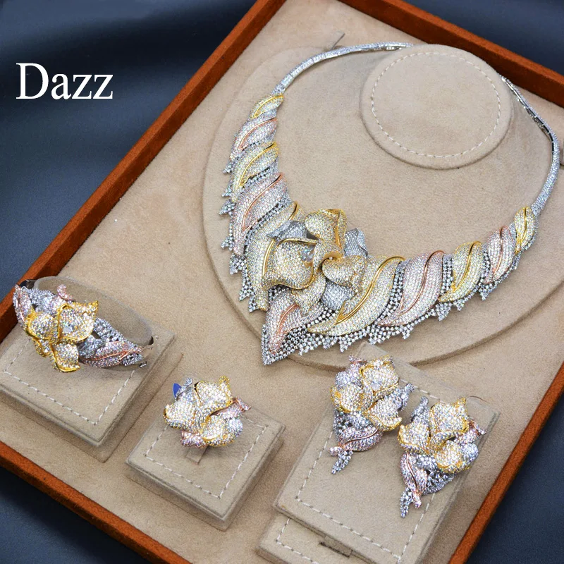 Dazz роскошные большие цветы нигерийский Свадебный ювелирный набор невесты