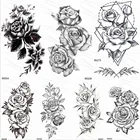 Временные татуировки OMMGO, 3D, черные, с цветами хны, розами, для девочек, женщин, наклейки с татуировками, листья, оптовая продажа, Набор татуировок для боди-арта