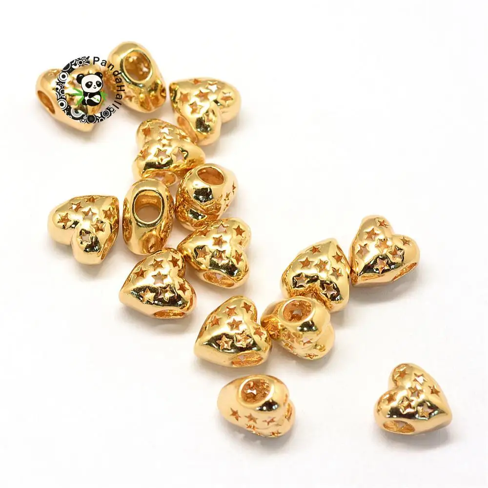 

100pcs Alloy Heart European Large Hole Beads, ,Golden, 11x10.5x7.5mm, Hole: 4mm F70