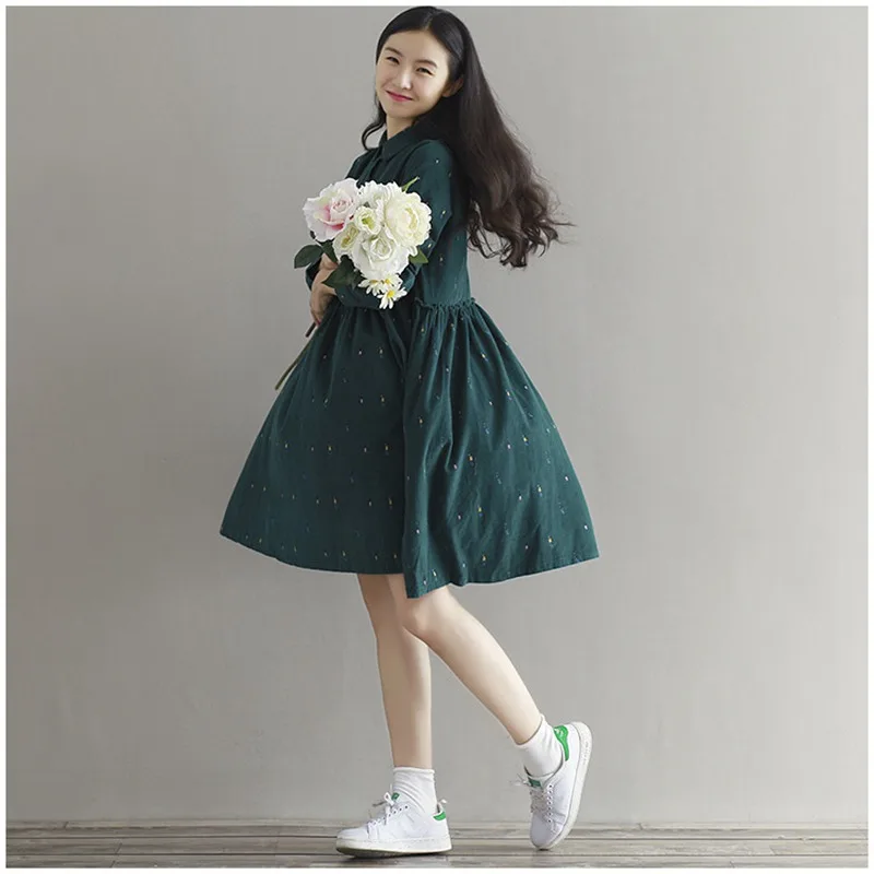 Платье женское с длинным рукавом отложным воротником|corduroy dress|loose dressautumn dress |