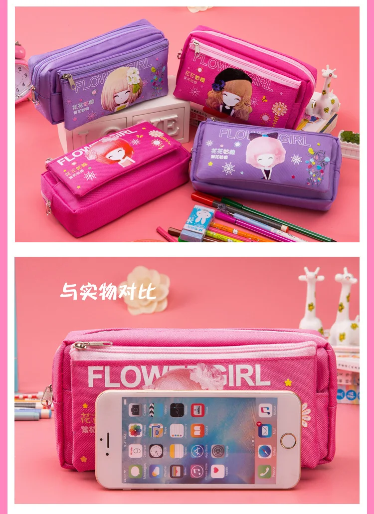 Милый каваи девушка корейский дизайн мультфильм карандаш холст большой емкости