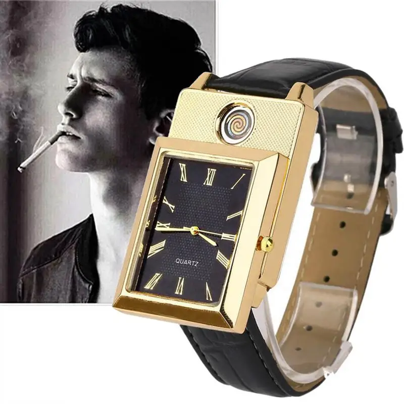 Simple USB Charging Lighter Watch Flameless Windproof Electronic Cigarette Lighters Wrist | Наручные часы