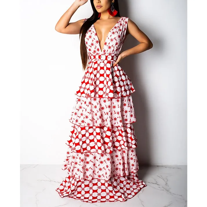 Женское платье с принтом длинное пляжное открытой спиной и глубоким v образным