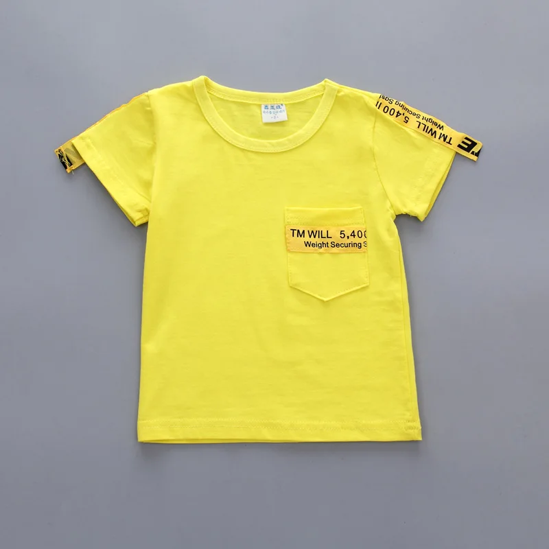 Summer Yellow Casual Children Sets Version 1-4 Years Boys T-shirts and Shorts Baby Letter Pocket Short-sleeved | Детская одежда и