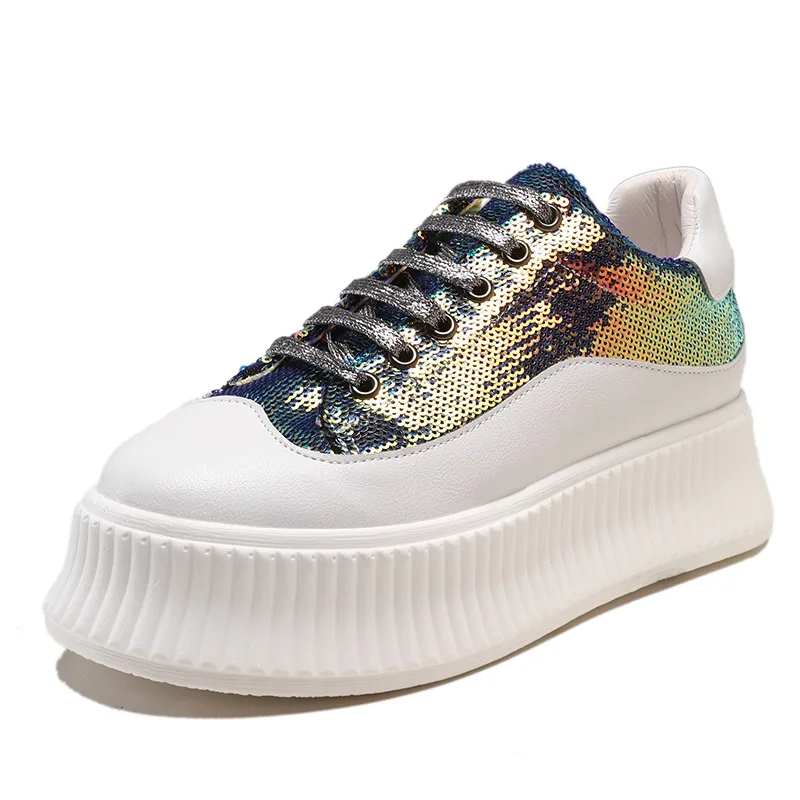 

2019 spring thick platform wedges with wild sequins net red shoes casual fashion women's sports shoes women's shoes