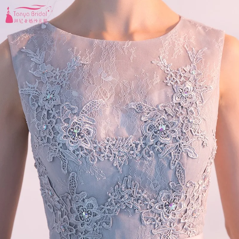 TANYA BRIDAL Новое кружевное вечернее платье на выпускной с круглым вырезом розовое серое простое платье без рукавов длиной до колена SS067