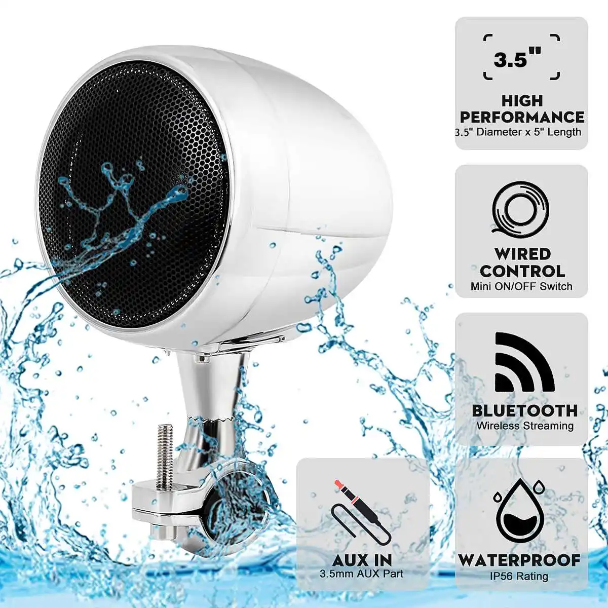 High Performance 4 Inches Waterproof Motorcycle ATV bluetooth Speaker With 300W Built-in D-class Amplifier Chrome For Harley | Автомобили