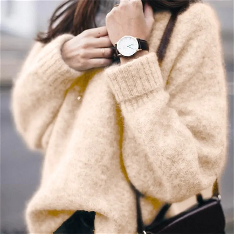 

Wholesale Korean Style Girl Loose Pullover Sweater Autumn Women Knitted Sweater Pullovers Gray Warm Knitting New Hollow Tops