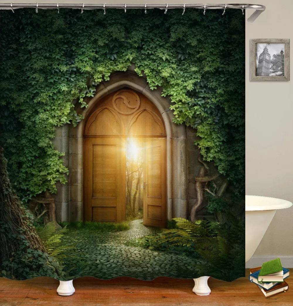 

Шторы для душа с принтом зеленого сада, водонепроницаемые занавески с растениями для ванной, тканевые занавески под заказ, декор для ванной