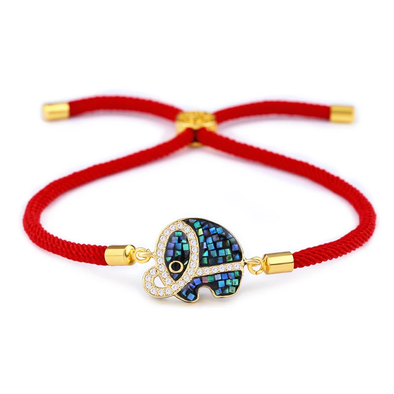 Gold (Red Rope) OCESRIO Абалон оболочки Красная Нить Браслет Регулируемый паве Циркон Серебряный слон браслет для девочек ювелирные изделия bileklik brt-a86 - Окраска металла: Gold (Red Rope)