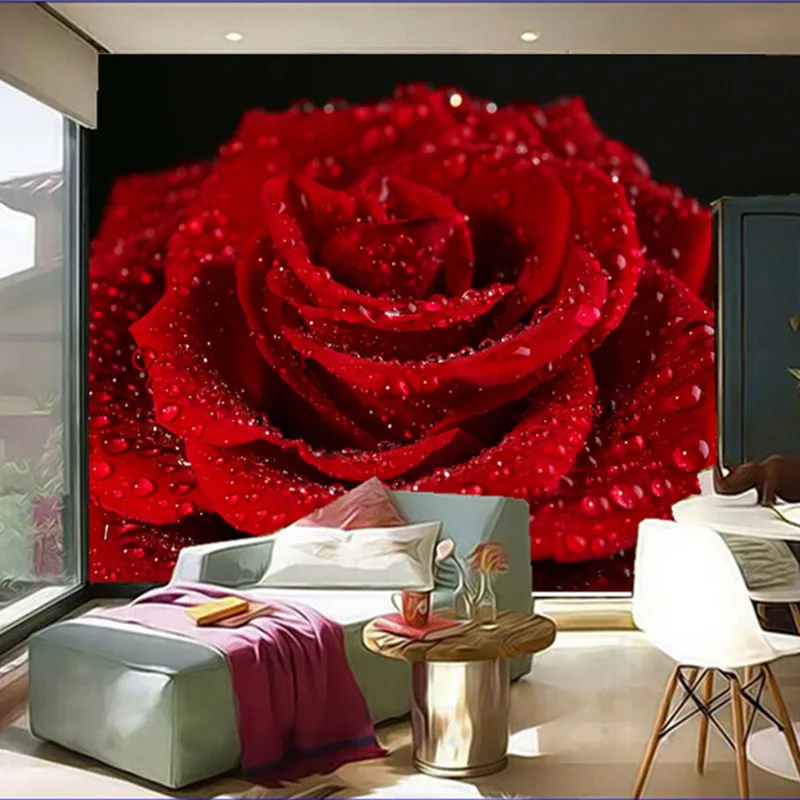 3D фотообои на заказ Красивые Романтические красные розы бисер обои для гостиной