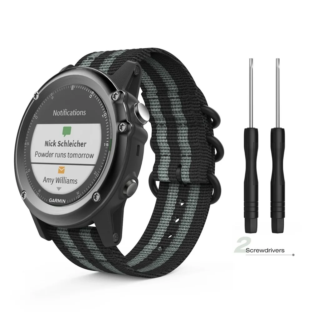 Качество черный серый нейлон ткали часы ремешок для Garmin Fenix 3/3HR замена браслет