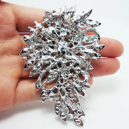 Vintage Style Flower Oval Brooch Pin Rhinestone Crystal Blue Pendant | Brooches